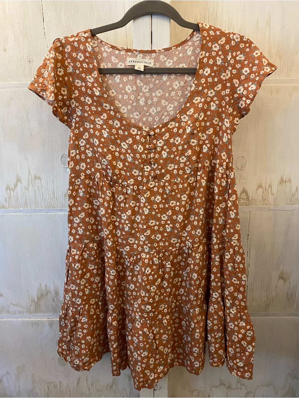 Aeropostale Rust Floral Mini Dress XS Tiered Cottagecore Prairie